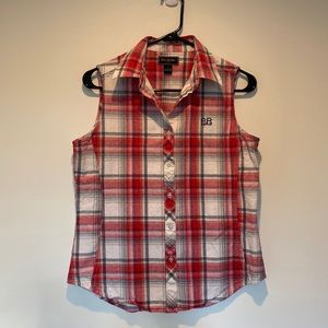 Bit & Bridle Women's Western Denim Plaid Sleeveless Shirt, Size M, 100% Cotton